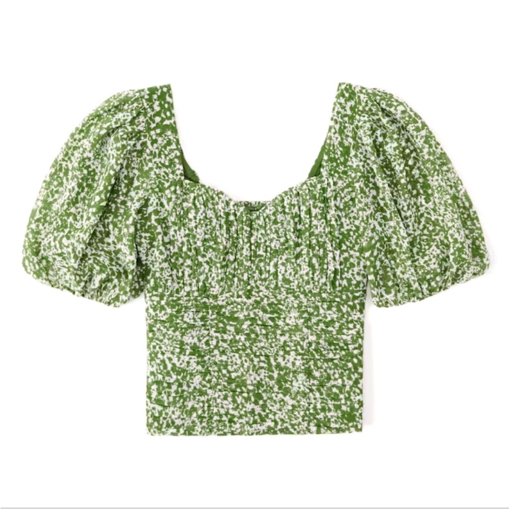 Abercrombie & Fitch Green Sweetheart Puff Sleeve Top